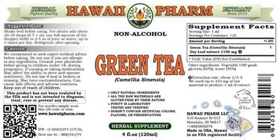 Photo of the Hawaii Pharm Green Tea Non-Alcohol label