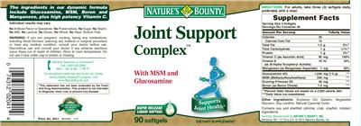 Photo of the Nature's Bounty Joint Support Complex label