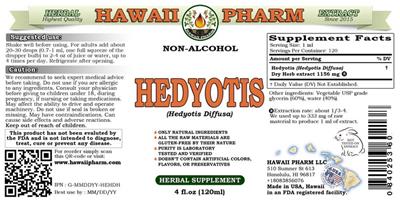 Photo of the Hawaii Pharm Hedyotis Non-Alcohol label