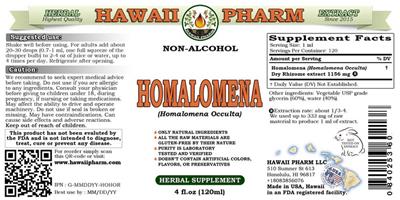 Photo of the Hawaii Pharm Homalomena Non-Alcohol label