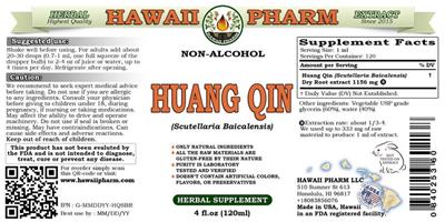 Photo of the Hawaii Pharm Huang Qin Non-Alcohol label