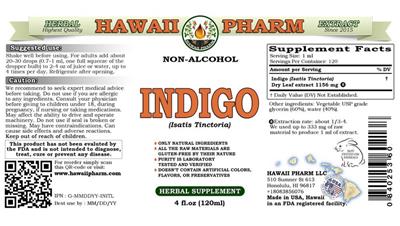 Photo of the Hawaii Pharm Indigo Non-Alcohol label
