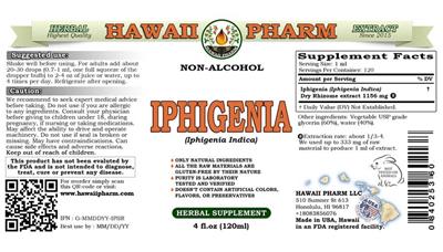 Photo of the Hawaii Pharm Iphigenia Non-Alcohol label