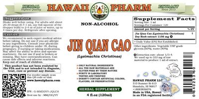 Photo of the Hawaii Pharm Jin Qian Cao Non-Alcohol label