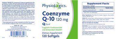 Photo of the PhysioLogics Coenzyme Q-10 120 mg label