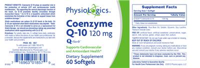 Photo of the PhysioLogics Coenzyme Q-10 120 mg label