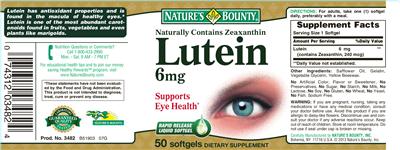 Photo of the Nature's Bounty Lutein 6 mg label