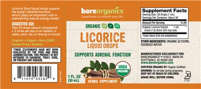 Photo of the BareOrganics Licorice Liquid Drops label