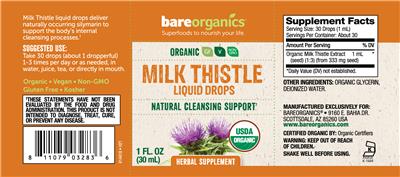 Photo of the BareOrganics Milk Thistle Liquid Drops label