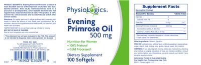 Photo of the PhysioLogics Evening Primrose Oil 500 mg label