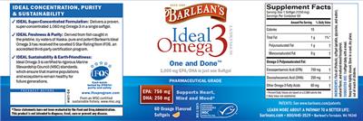 Photo of the Barlean's Ideal Omega 3 Orange Flavored label
