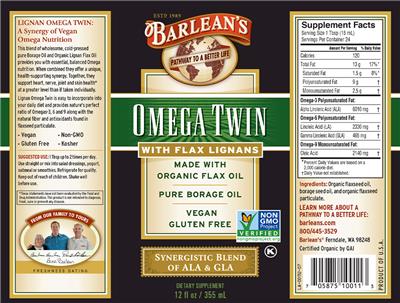Photo of the Barlean's Omega Twin with Flax Lignans label