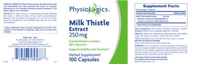 Photo of the PhysioLogics Milk Thistle Extract 250 mg label