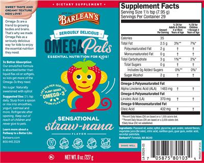 Photo of the Barlean's Seriously Delicious Omega Pals Sensational Straw-nana Flavor label