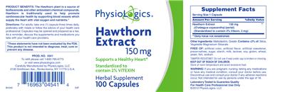 Photo of the PhysioLogics Hawthorn Extract 150 mg label