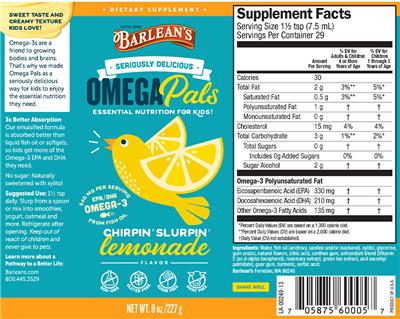 Photo of the Barlean's Seriously Delicious Omega Pals Chirpin' Slurpin' Lemonade label