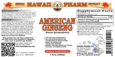 Photo of the Hawaii Pharm American Ginseng label
