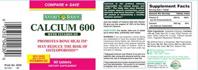 Photo of the Nature's Bounty Calcium 600 With Vitamin D3 label