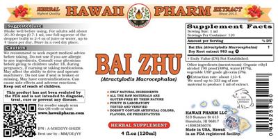 Photo of the Hawaii Pharm Bai Zhu label