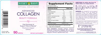 Photo of the Nature's Bounty Optimal Solutions Advanced Collagen label