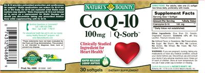 Photo of the Nature's Bounty CoQ-10 100 mg label
