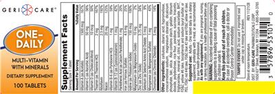 Photo of the Geri-Care One-Daily Multi-Vitamin with Minerals label