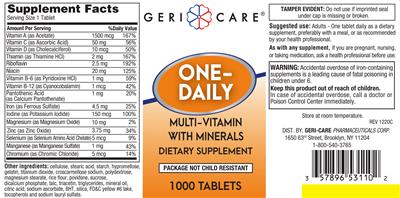 Photo of the Geri-Care One-Daily Multi-Vitamin with Minerals label