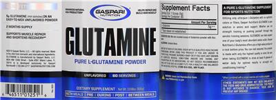 Photo of the Gaspari Nutrition Glutamine Unflavored label