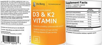 Photo of the Dr. Berg D3 & K2 Vitamin label