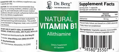 Photo of the Dr. Berg Natural Vitamin B1 label