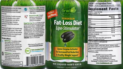Photo of the Irwin Naturals Forskolin Fat-Loss Diet label
