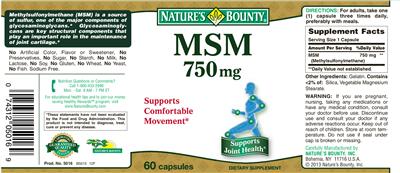 Photo of the Nature's Bounty MSM 750 mg label