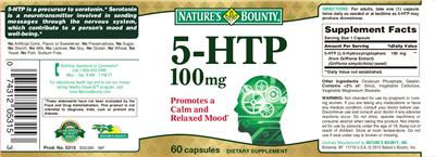 Photo of the Nature's Bounty 5-HTP 100 mg label