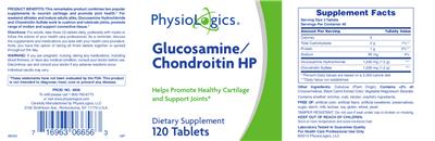 Photo of the PhysioLogics Glucosamine/Chondroitin HP label