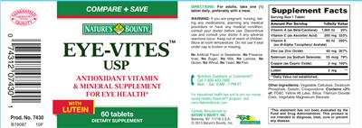 Photo of the Nature's Bounty Eye-Vites Usp label