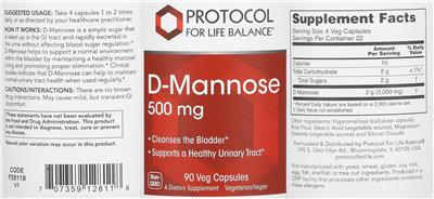 Photo of the Protocol For Life Balance D-Mannose 500 mg label