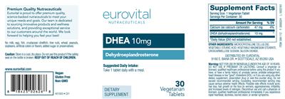 Photo of the Eurovital Nutraceuticals DHEA 10 mg label