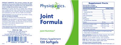 Photo of the PhysioLogics Joint Formula label