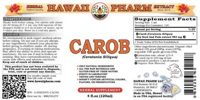 Photo of the Hawaii Pharm Carob label