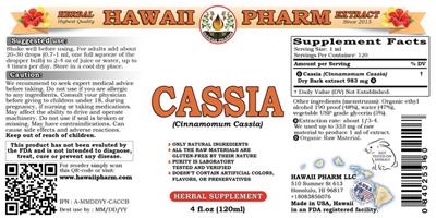 Photo of the Hawaii Pharm Cassia label