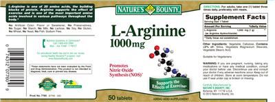 Photo of the Nature's Bounty L-Arginine 1000 mg label