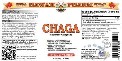 Photo of the Hawaii Pharm Chaga label