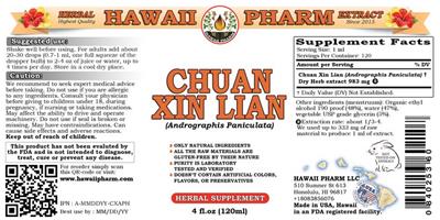 Photo of the Hawaii Pharm Chuan Xin Lian label