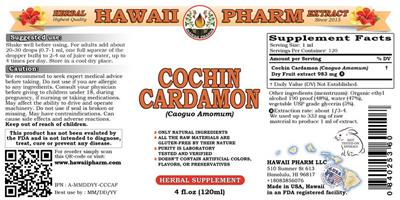 Photo of the Hawaii Pharm Cochin Cardamon label