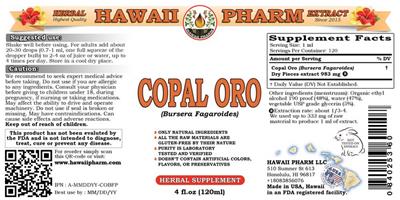 Photo of the Hawaii Pharm Copal Oro label