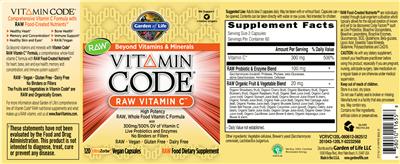 Photo of the Garden of Life Vitamin Code Raw Vitamin C label