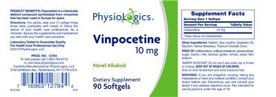 Photo of the PhysioLogics Vinpocetine 10 mg label