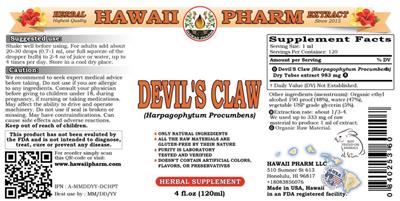 Photo of the Hawaii Pharm Devil's Claw label
