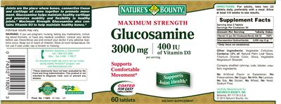 Photo of the Nature's Bounty Maximum Strength Glucosamine label