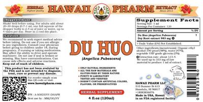 Photo of the Hawaii Pharm Du Huo label